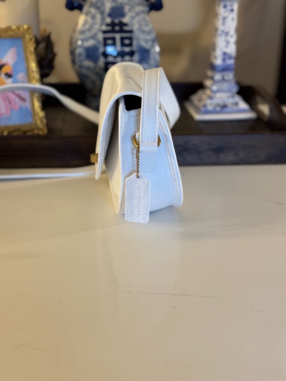 🤍 VINTAGE COACH WHITE LEATHER WATSON TURNLOCK CROSSBODY BAG #9981! - Picture 8 of 12